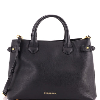 Burberry Banner Tote Leather and House Check Canvas Medium