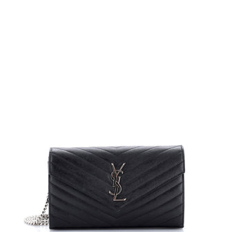 Saint Laurent Classic Monogram Wallet on Chain Matelasse Chevron Leather Medium