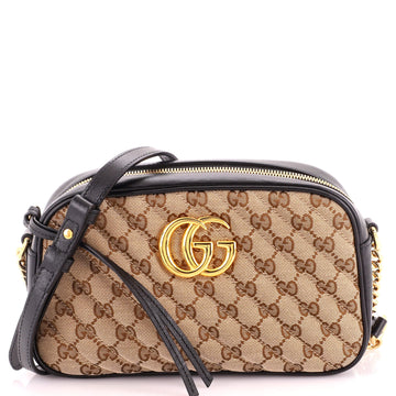 Gucci GG Marmont Shoulder Bag Diagonal Quilted GG Canvas with Leather Small
