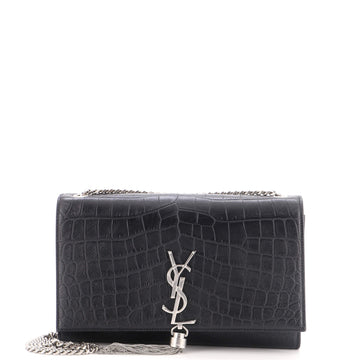 Saint Laurent Classic Monogram Tassel Crossbody Bag Crocodile Embossed Leather Medium