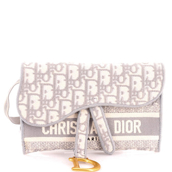 Christian Dior Saddle Slim Belt Pouch Logo Embroidered Oblique Canvas