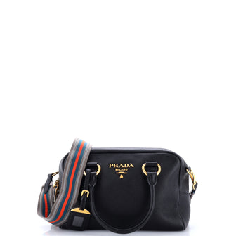 Prada Striped Strap Convertible Bauletto Bag Vitello Phenix Small