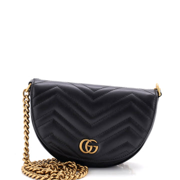 Gucci GG Marmont Half Moon Flap Crossbody Bag Matelasse Leather Mini