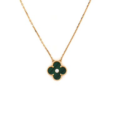 Van Cleef & Arpels Vintage Alhambra Pendant Necklace 18K Yellow Gold and Malachite with Diamond
