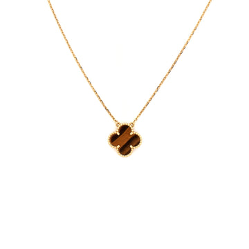 Van Cleef & Arpels Vintage Alhambra Pendant Necklace 18K Yellow Gold and Tiger Eye