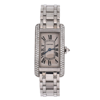 Cartier Tank Americaine Quartz Watch White Gold with Two Row Diamond Bezel 19