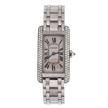 Cartier Tank Americaine Quartz Watch White Gold with Two Row Diamond Bezel 19