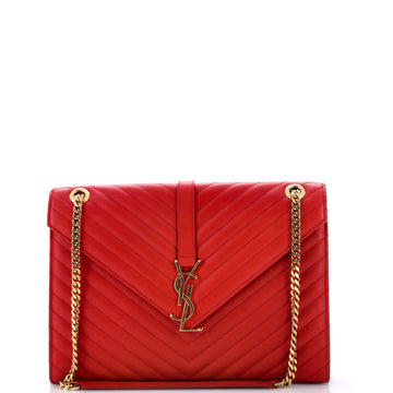 Saint Laurent Classic Monogram Envelope Satchel Matelasse Chevron Leather Large