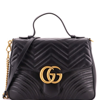 Gucci GG Marmont Top Handle Flap Bag Matelasse Leather Medium