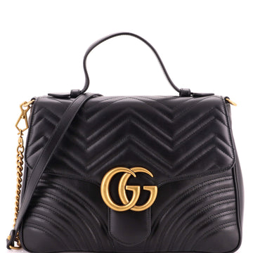 Gucci GG Marmont Top Handle Flap Bag Matelasse Leather Medium