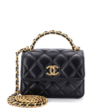 Chanel Woven Top Handle CC Flap Clutch on Chain Quilted Lambskin Small