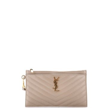 Saint Laurent Cassandre Flap Envelope Wristlet Pouch Matelasse Chevron Leather