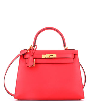 Hermes Kelly Handbag Geranium Epsom with Gold Hardware 28