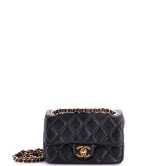 Chanel Textured CC Classic Single Flap Bag Quilted Caviar Mini