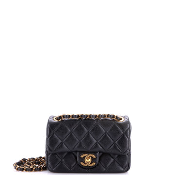 Chanel Textured CC Classic Single Flap Bag Quilted Caviar Mini