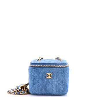 Chanel Pearl Crush Vanity Case with Chain Quilted Denim Mini