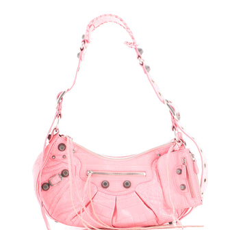 Balenciaga Le Cagole Giant Studs Shoulder Bag Crocodile Embossed Leather Small