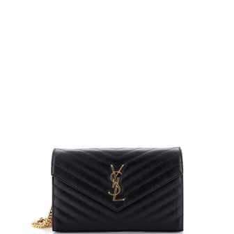 Saint Laurent Classic Monogram Wallet on Chain Matelasse Chevron Leather Medium