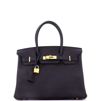 Hermes Birkin Handbag Noir Togo with Gold Hardware 30