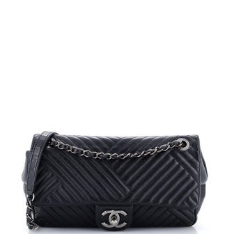 Chanel CC Crossing Flap Bag Chevron Lambskin Medium