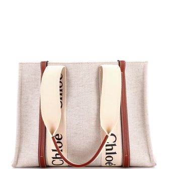 Chloe Woody Tote Canvas with Leather Medium
