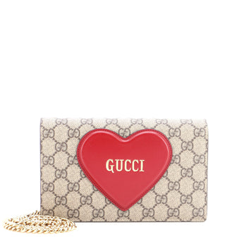Gucci Logo Heart Chain Wallet GG Coated Canvas