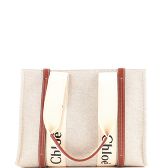 Chloe Woody Tote Canvas with Leather Medium