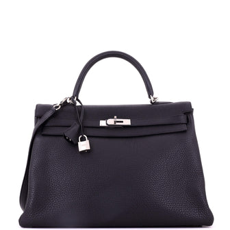 Hermes Kelly Handbag Noir Togo with Palladium Hardware 35