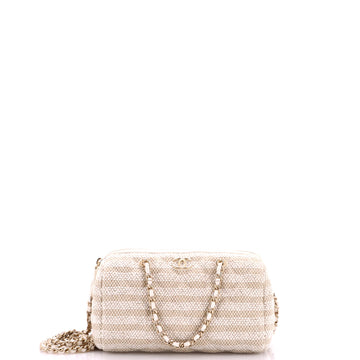 Chanel Barrel Clutch with Chain Quilted Striped Fabric