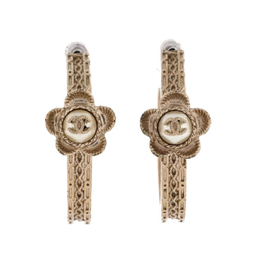 Chanel Flower CC Hoop Earrings Metal with Faux Pearls