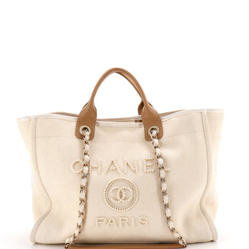 Chanel Deauville Tote Pearl Embellished Canvas Medium