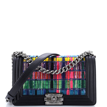 Chanel Boy Flap Bag Woven PVC with Lambskin Old Medium