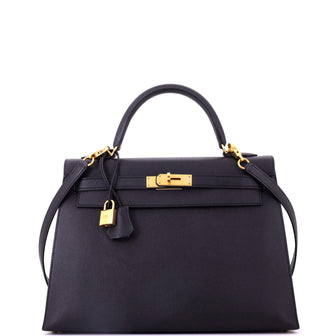 Hermes Kelly Handbag Noir Epsom with Gold Hardware 32