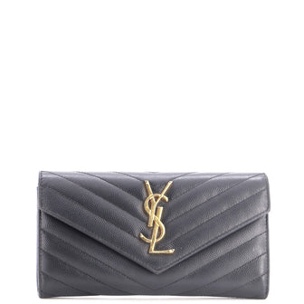 Saint Laurent Classic Monogram Flap Wallet Matelasse Chevron Leather Large