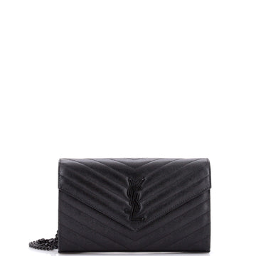 Saint Laurent Classic Monogram Wallet on Chain Matelasse Chevron Leather Medium