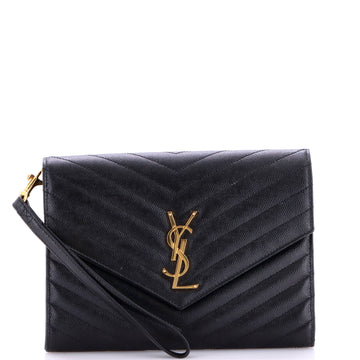 Saint Laurent Classic Monogram Envelope Wristlet Clutch Matelasse Chevron Leather
