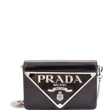 Prada Maxi Triangle Logo Chain Flap Bag Brushed Leather Small