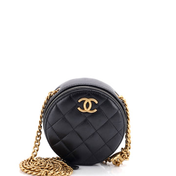 Chanel All Slide Long Round Clutch with Chain Quilted Lambskin
