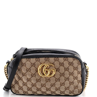 Gucci GG Marmont Shoulder Bag Diagonal Quilted GG Canvas with Leather Small