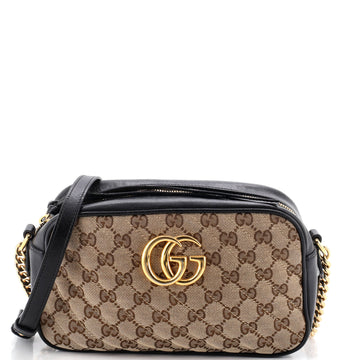 Gucci GG Marmont Shoulder Bag Diagonal Quilted GG Canvas with Leather Small