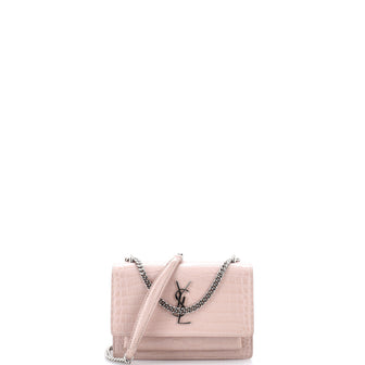 Saint Laurent Sunset Chain Wallet Crocodile Embossed Leather
