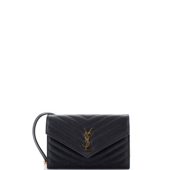 Saint Laurent Classic Monogram Wallet on Chain Matelasse Chevron Leather Small