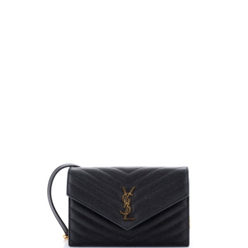 Saint Laurent Classic Monogram Wallet on Chain Matelasse Chevron Leather Small