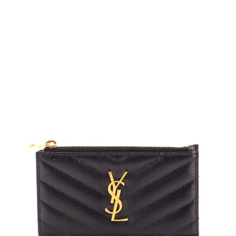 Saint Laurent Monogram Fragments Zip Card Holder Matelasse Chevron Leather