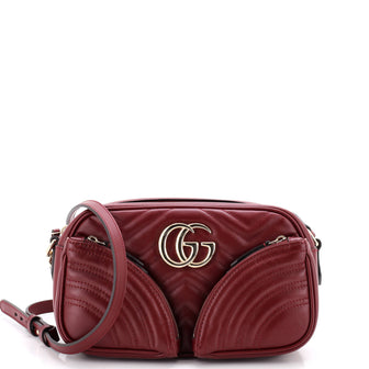 Gucci GG Marmont Front Pockets Zip Shoulder Bag Matelasse Leather Small