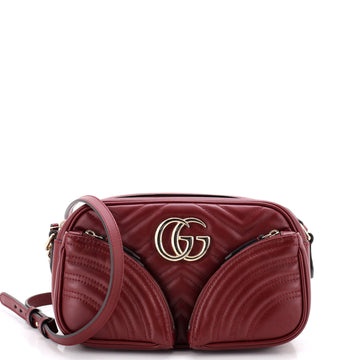 Gucci GG Marmont Front Pockets Zip Shoulder Bag Matelasse Leather Small