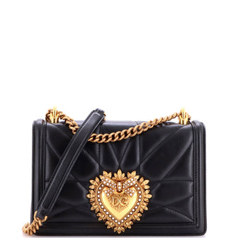 Dolce & Gabbana Devotion Full Flap Shoulder Bag Quilted Leather Small