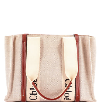 Chloe Woody Tote Canvas with Leather Medium