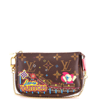 Louis Vuitton Pochette Accessoires Limited Edition Vivienne Xmas Monogram Canvas Mini