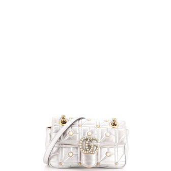 Gucci Pearly GG Marmont Flap Bag Embellished Matelasse Leather Mini